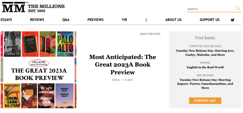 Capa do The Millions: opção de melhores blogs de livros e resenhas