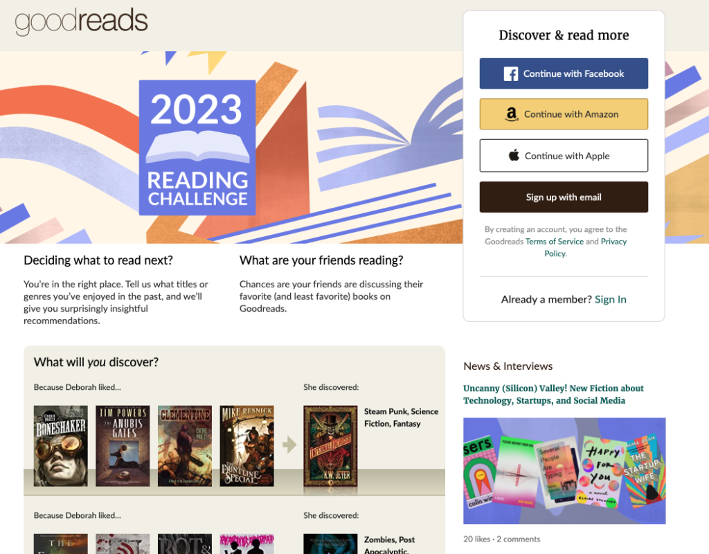 Capa do Goodreads: rede social de leitura